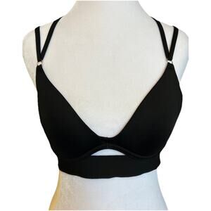 Victorias Secret Pink Bonded Push-Up Sports Bra Black Sexy Stretch Strapy Size M